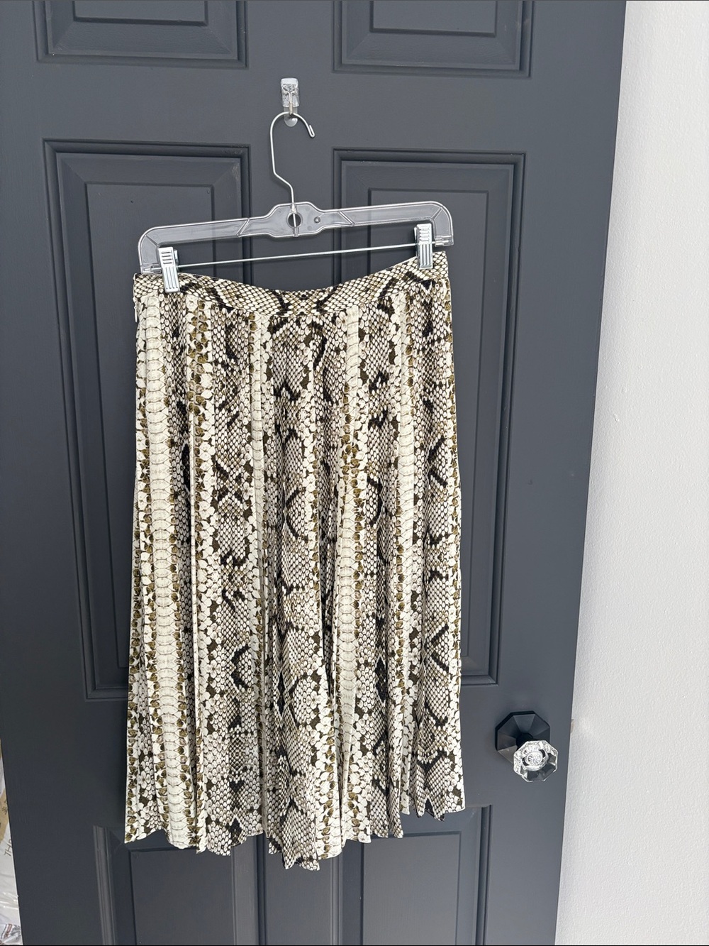 J. Crew Snake-Print Pleated A-Line Skirt in Neutral Tones